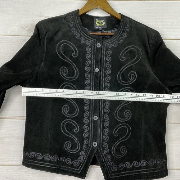 Montana Co Leather Jacket Womens L Black Embroidered Button Up Lined Cowgirl - Picture 6 of 13